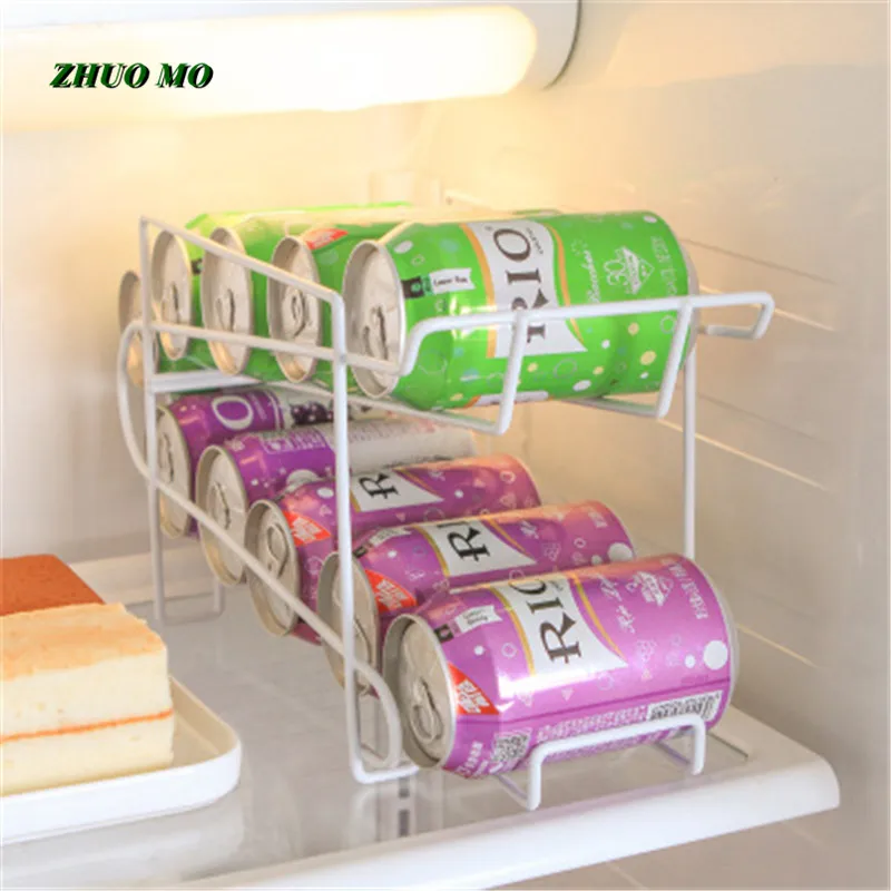 Двухслойная стойка для хранения консервных банок, кухонный холодильник для свежего напитка, пива, колы, стойка для хранения банок для домаш...