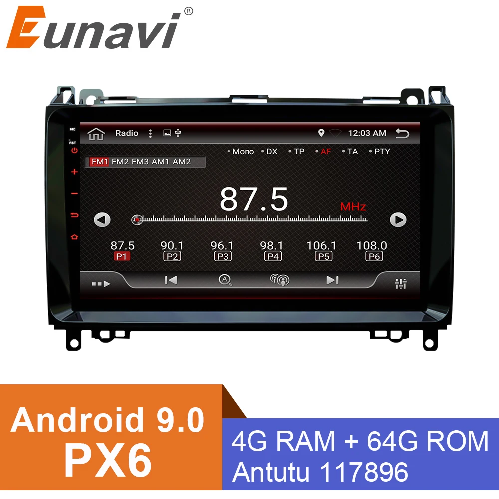 Автомагнитола Android 9 для 2 Din Mercedes/Benz/Sprinter/Viano/Vito/b-класс/B200/B180 Автомобильный мультимедийный видеоплеер gps 4G+ 64G PX6
