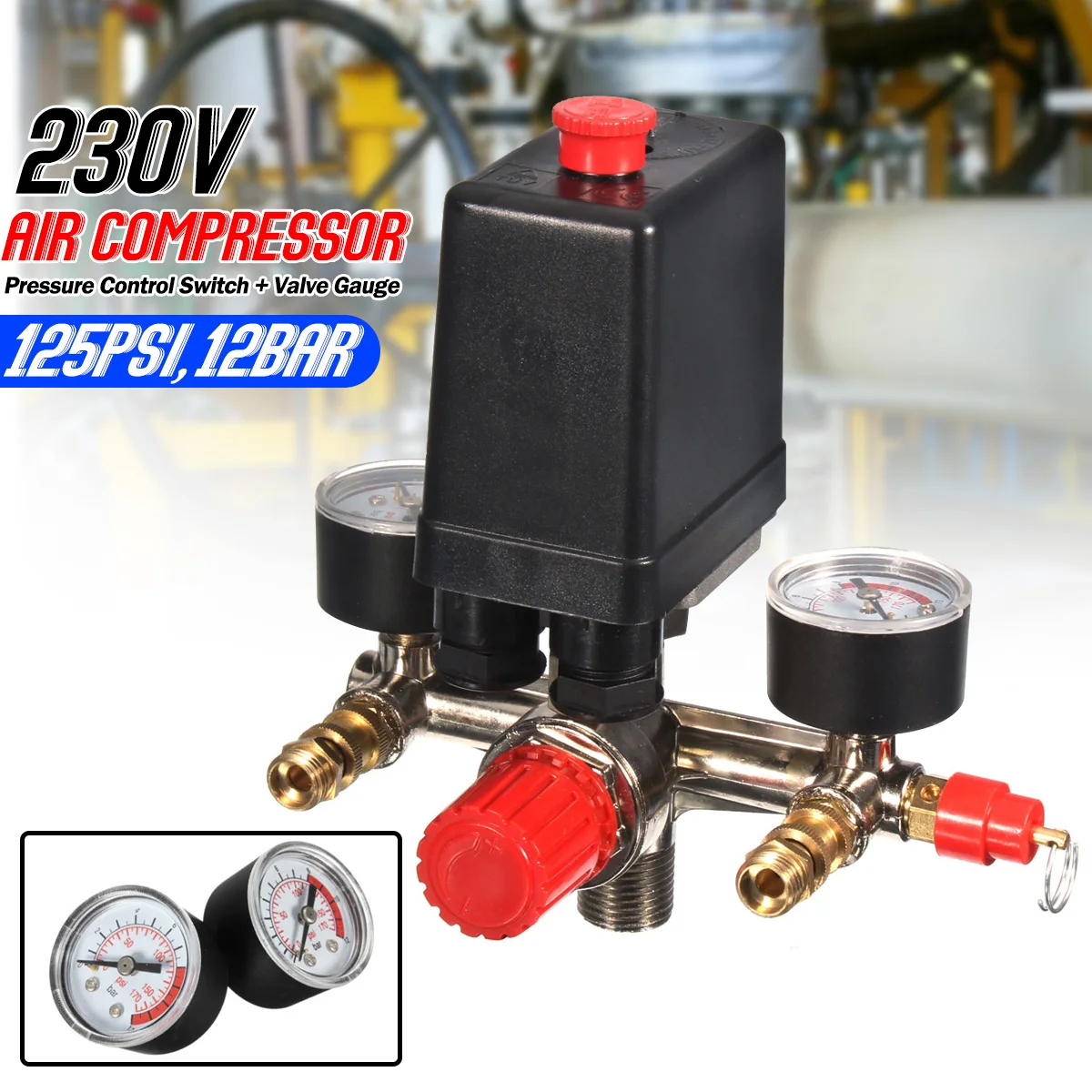

125psi Air Compressor Pressure Valve Switch Air Regulator Press Gauges Lighting Accessories Switches