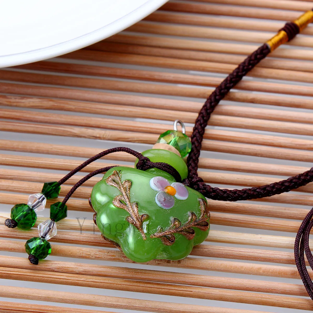YingWu подвеска-флакончик из муранского стекла с изображением цветка зеленого