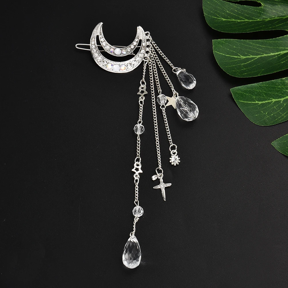 Silver Модные элегантные женские длинные висячие заколки для волос, украшенные кристаллами и кисточками - Окраска металла: Silver