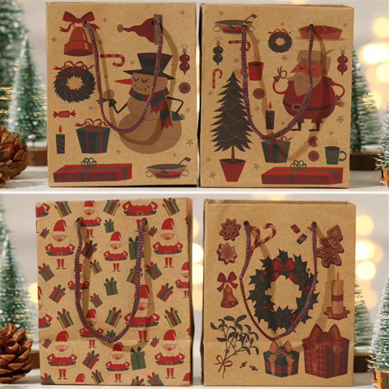 

5 шт. рождественские украшения, миниатюрная сумка-тоут с Санта-Клаусом, Подарочный пакет, изысканный Подарочный пакет из крафт-бумаги, Рожде...