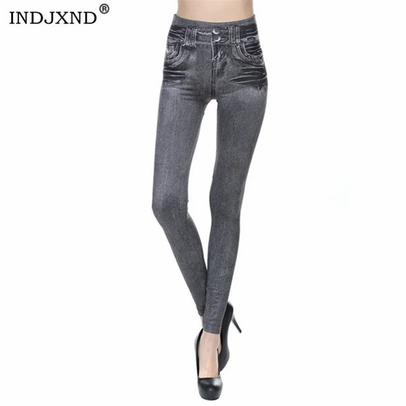 

INDJXND Push Up Seamless High Waist Faux Jeans Leggings Women Autumn Elastic Jeggings Denim Pencil Pants Leggins Mujer Dropship