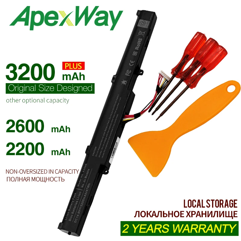 

ApexWay laptop battery for a41-x550e asus x751l asus x550d F450J F450JF X751L X751M X751MA X750JA A450E A450J A450JF F450 F450C