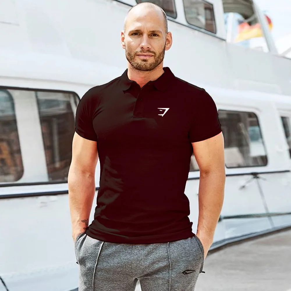 

Fitness Popular Brand Tights Men's Short-Sleeved Summer Casual Running Training T-shirt Elastic Polo Shirt Golf Shirts Mens