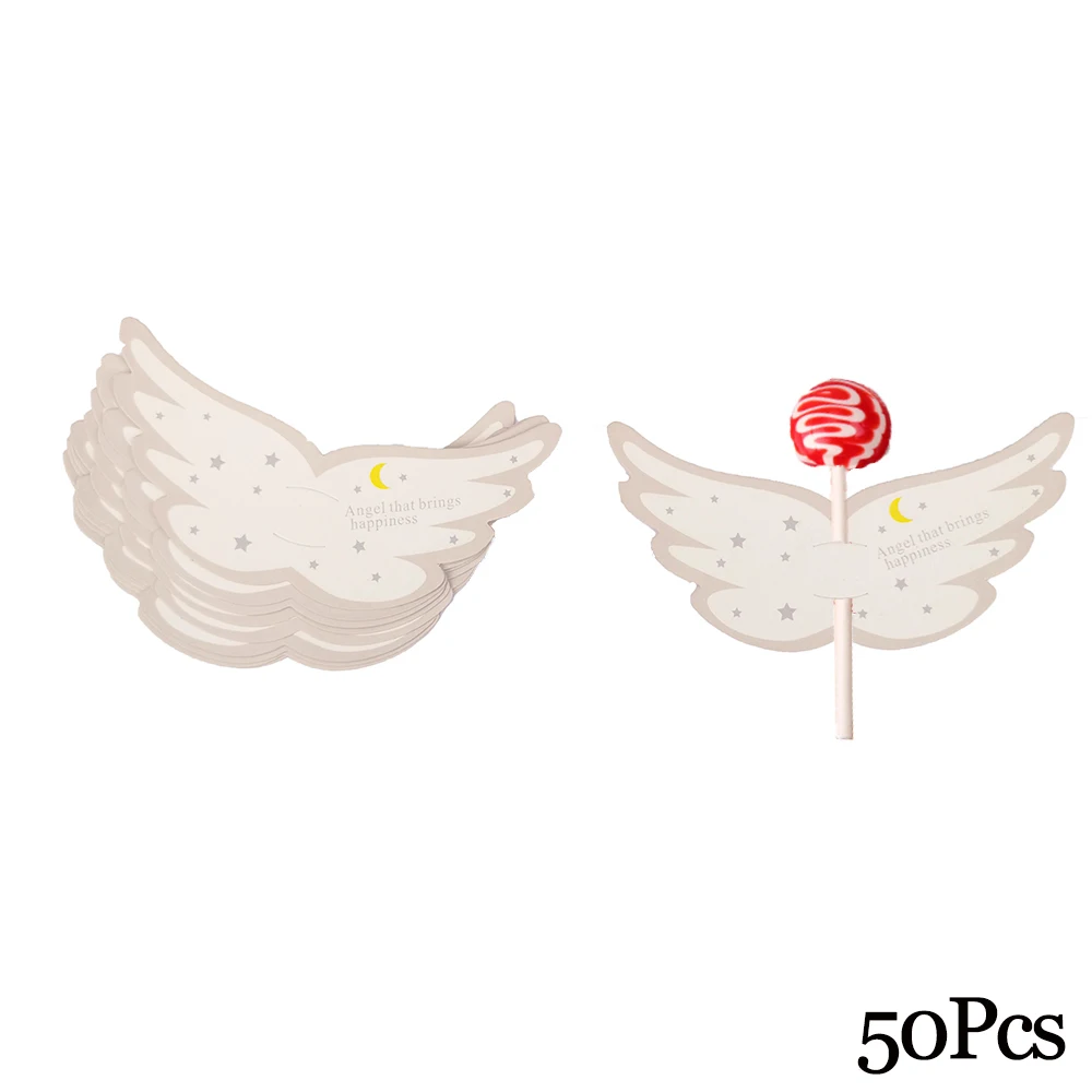 50Pcs Wings Держатель для леденцов, бумажные карты для конфет, леденец, украшение, карта с мультяшным принтом, на Хэллоуин, Рождество, день рождения, конфета, аксессуары - Цвет: 50Pcs Wings