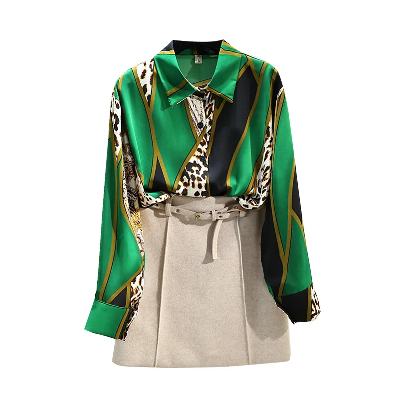 

Spring Autumn Women's Shirt New Korean Retro Loose Contrast Color Leopard Chiffon Shirt Women Commuter Long Sleeve Shirt Gd271