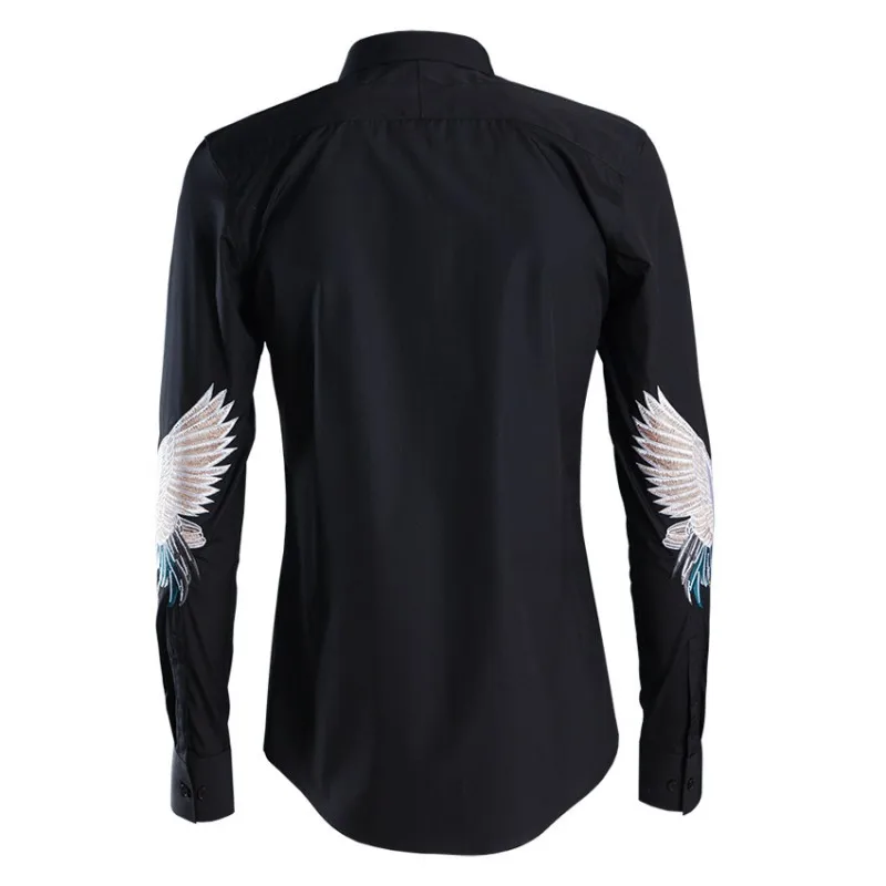 

New Mens Long Sleeve Smart Casual Shirts Chinese Style Embroidery Slim Fit Men Tops Turn-Down Collar Fashion Man Button Up Shirt