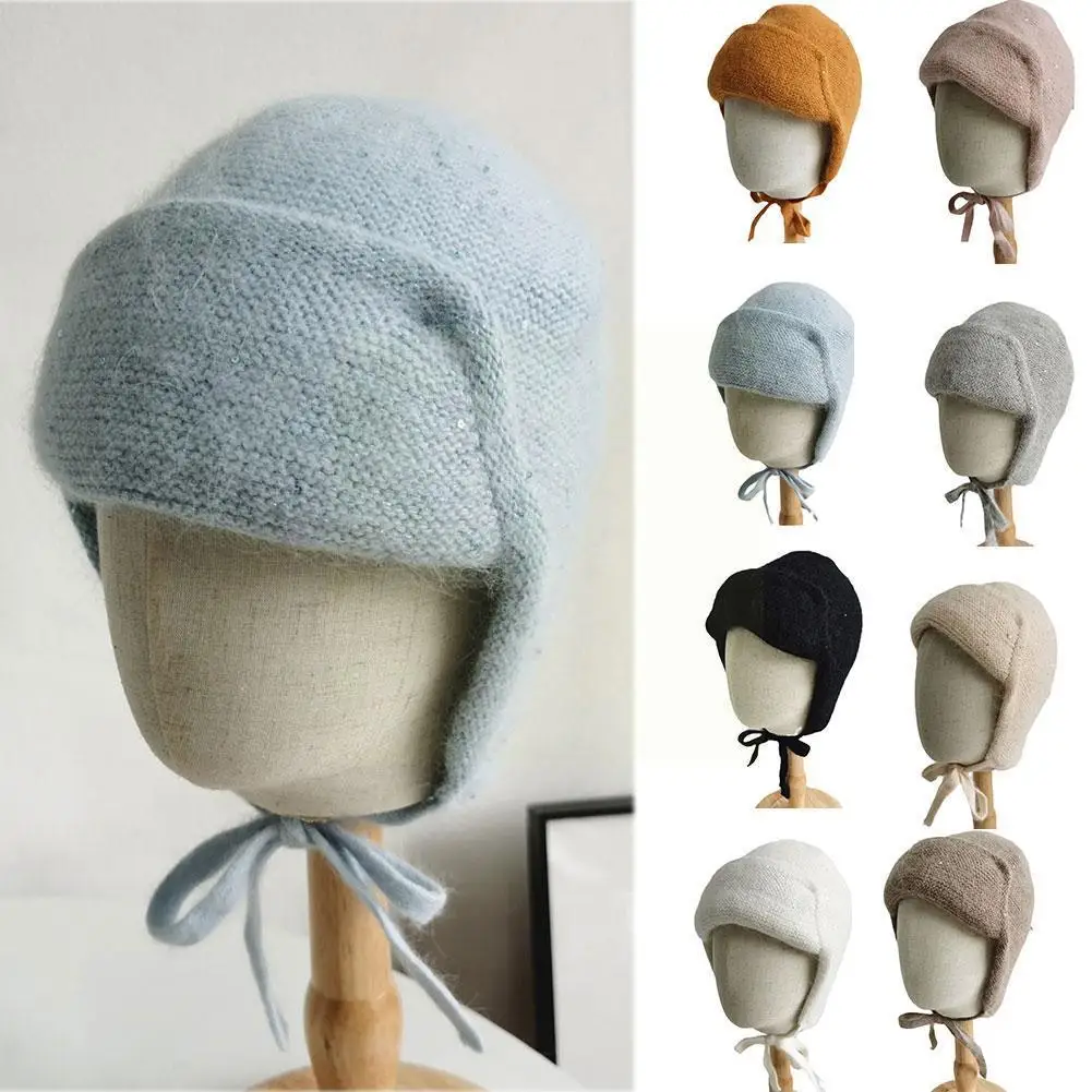 

Women Winter Hat Knit Earflap Hat Stocking Caps With Thick Beanie Warm Warm Winter Lined Fleece Hat Daily Cap Ears Beanies C3s8