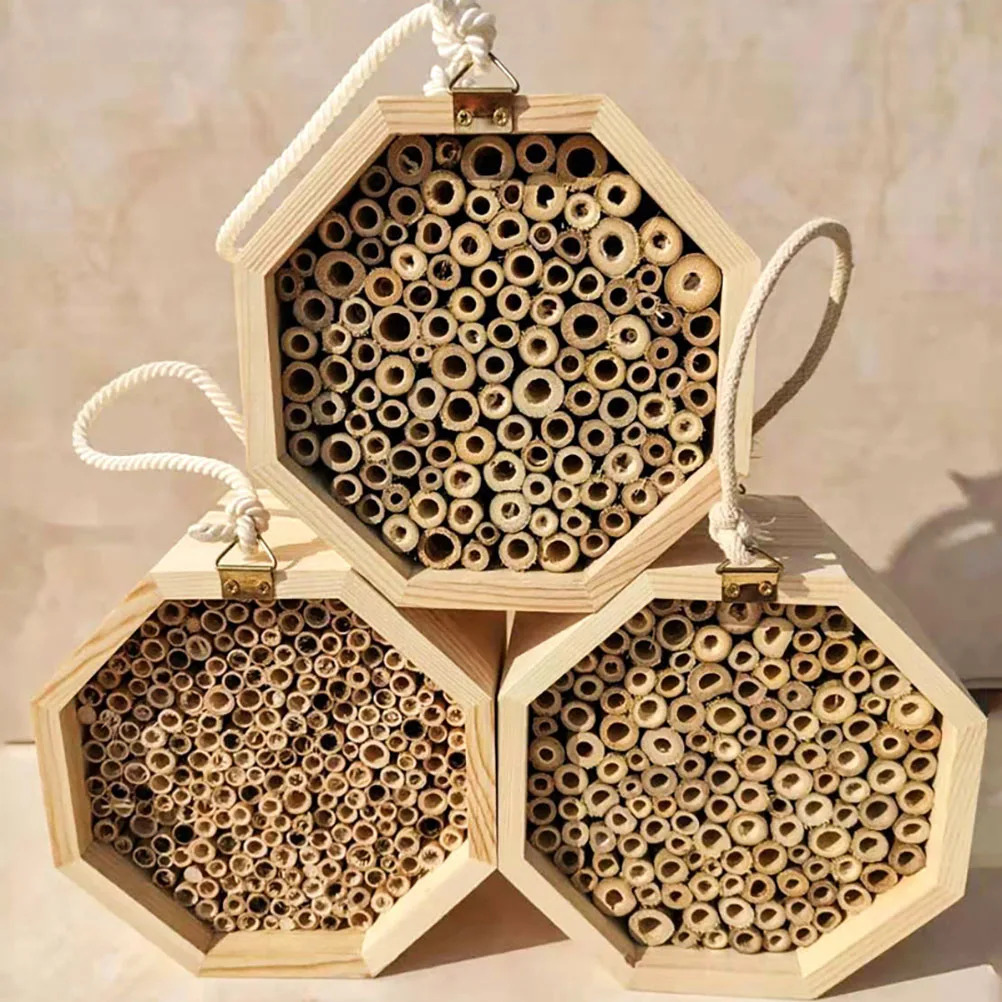 

Wooden Bee House Set Tube Beekeeping Box Bees Nesting Box Garden Insect Box