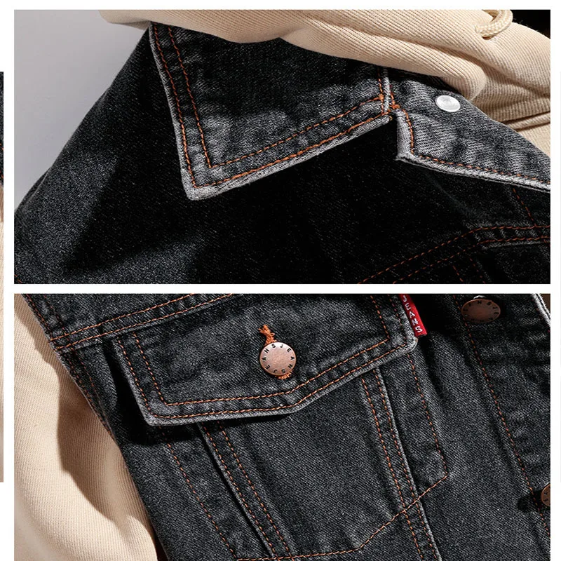 

Autumn and winter high quality men's washed denim vest cotton vest lapel jacket outdoor casual jacket denim plus size men jacket