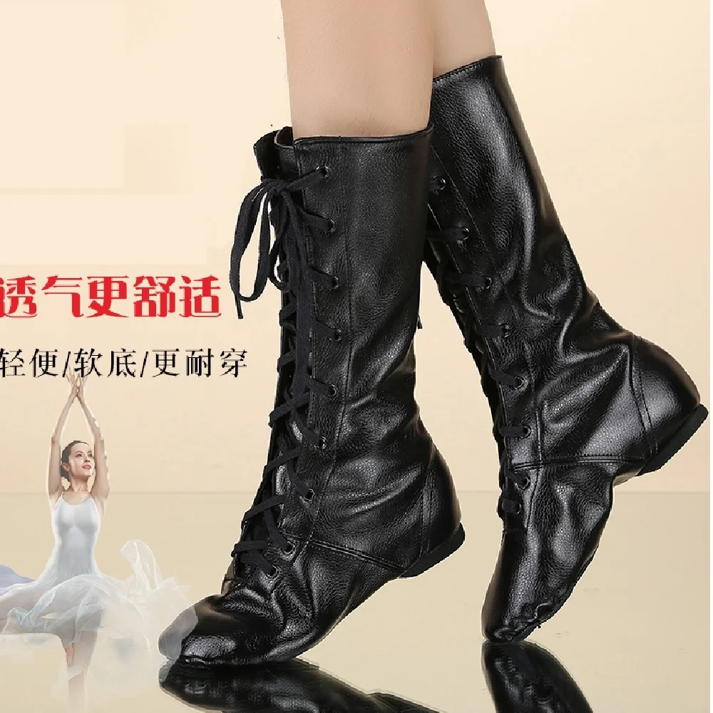 

Lengthened adult PU leather Jazz boots dance shoes women's soft soled new practice shoes modern dance shoes classical ballet