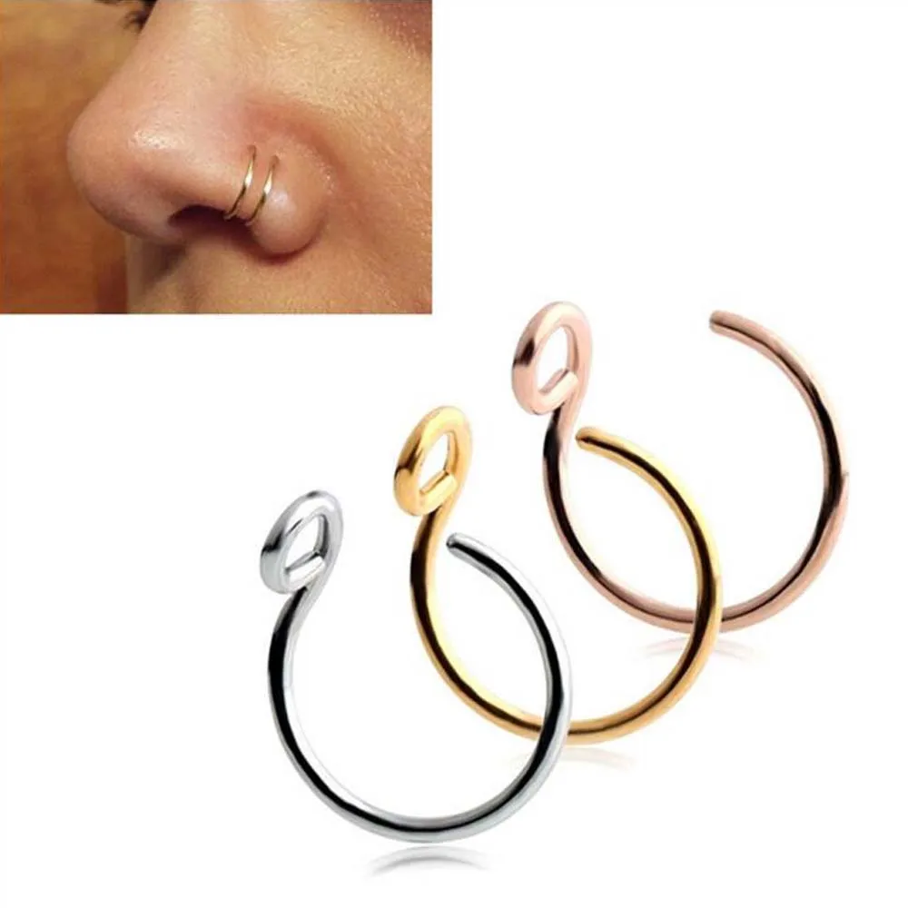 Имитация пирсинга носа Перегородка Кольца 1 шт стальной обруч ноздри клип на Нос