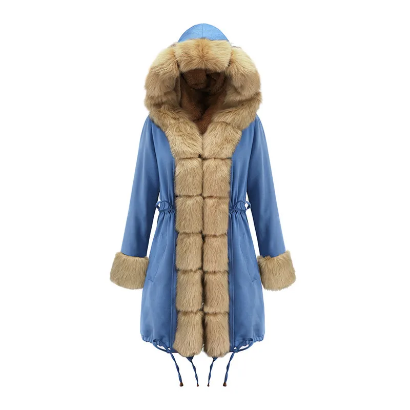 

Hirigin Fashion Winter Solid Color Jacket For Women Outwear Thick Loose Long Parkas Natural Real Fox Fur Collar Coat Outerwear