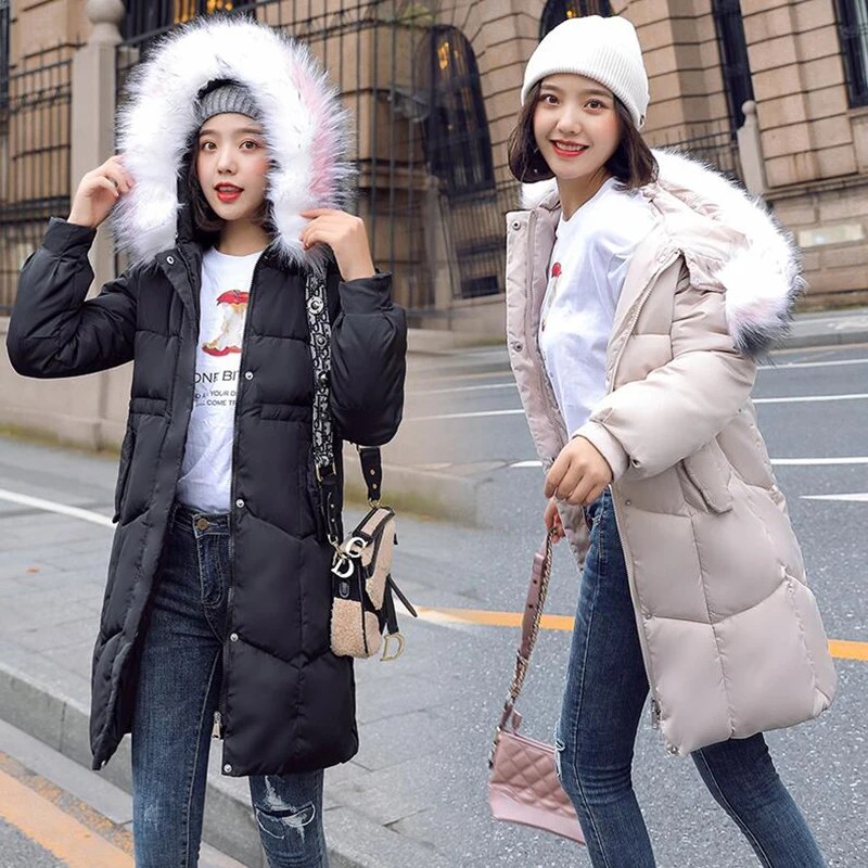 

2019 New Arrival Winter Jacket Women Fur collar Hooded Fashion Parka High Quality Warm Thicken Outwear Female Coat Long Parkas