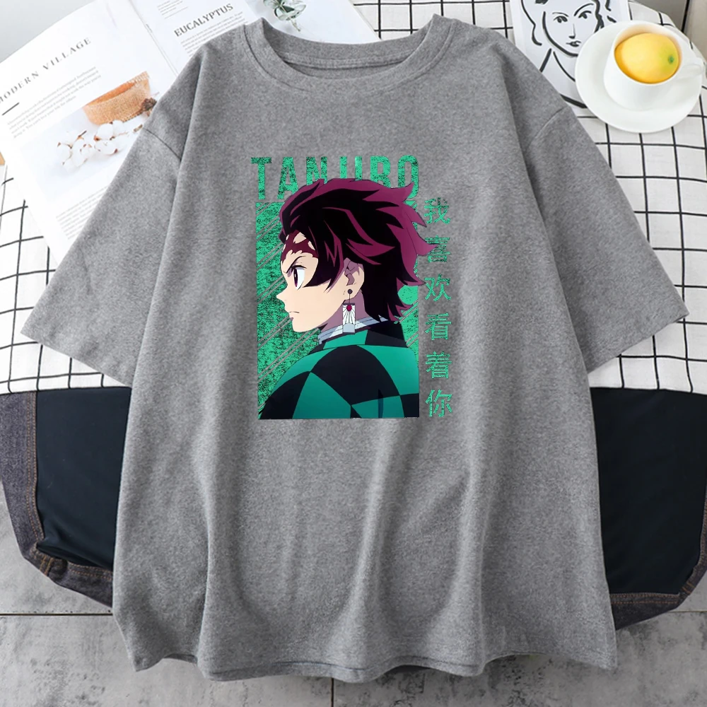 

Demon Slayer Print Short Sleeve T-shirts Women Summer O Neck Loose Oversized Streetwear Tee Shirts Female Harajuku Anime Tshirts