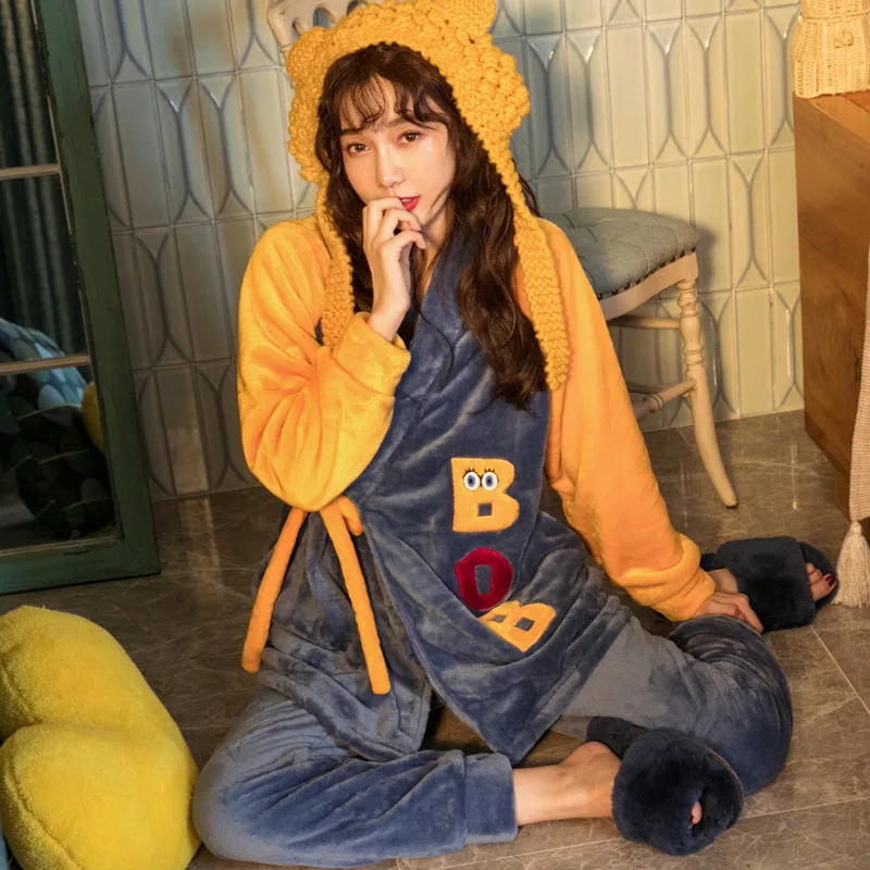 Зима 2020 Женский бархатный пижамный комплект плотная теплая и удобная Пижама