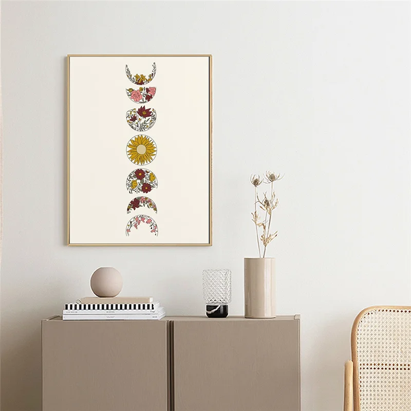 Абстрактная Картина на холсте с цветами и Луной | Дом сад