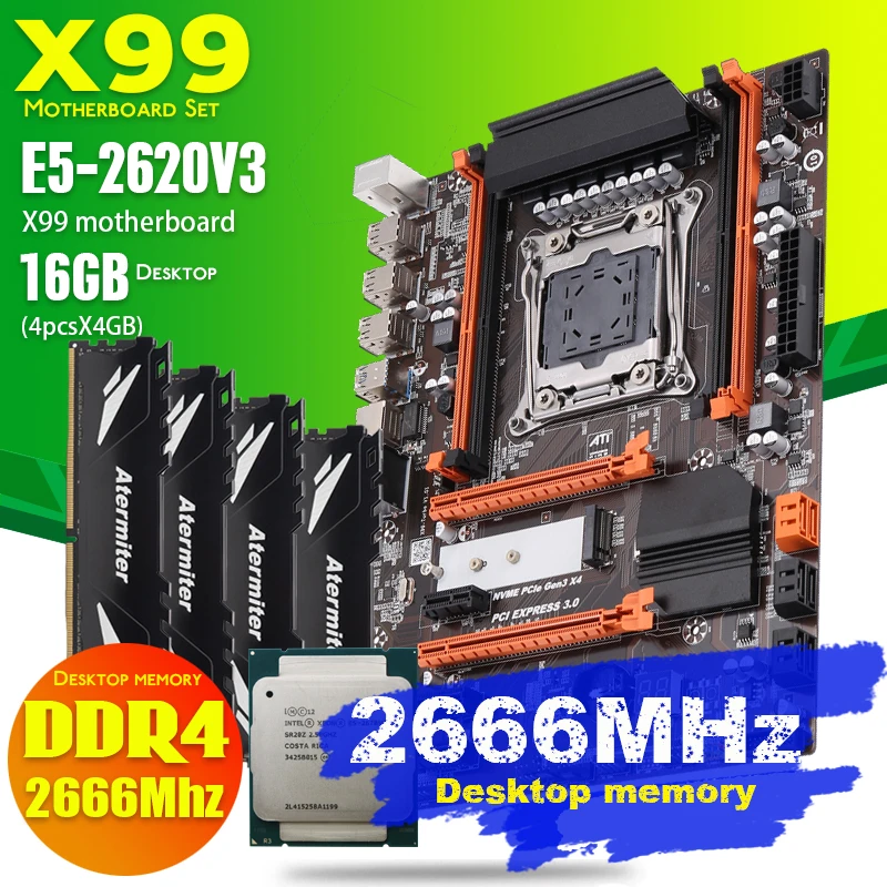Atermiter X99 Turbo DDR4 D4 набор материнских плат с Ксеон E5 2620 V3 LGA2011 3 Процессор 4 шт х 4GB = 16 Гб