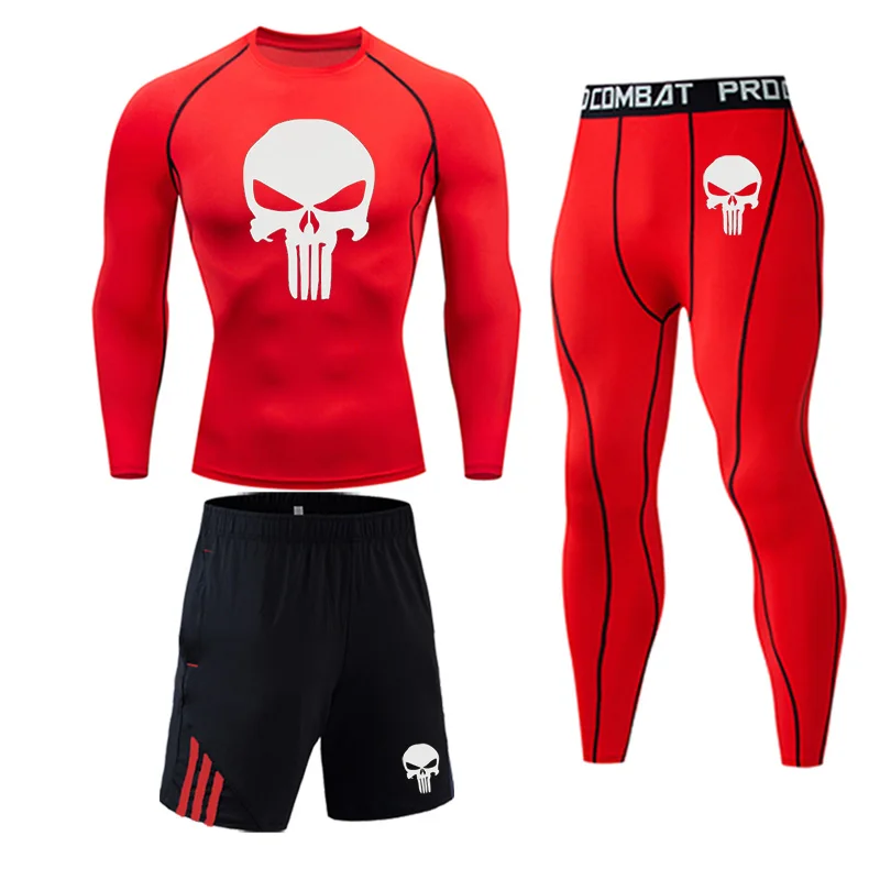 

Men's Thermal underwear set skull compression set winter long sleeve training gym men's sportswear sports suit