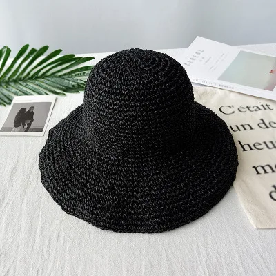 

Summer Autumn Hats for Women Retro Flat Drooping Hat Brim Hand-made Straw Hat Ladies Outdoor Sun Protection Beach Straw Hat