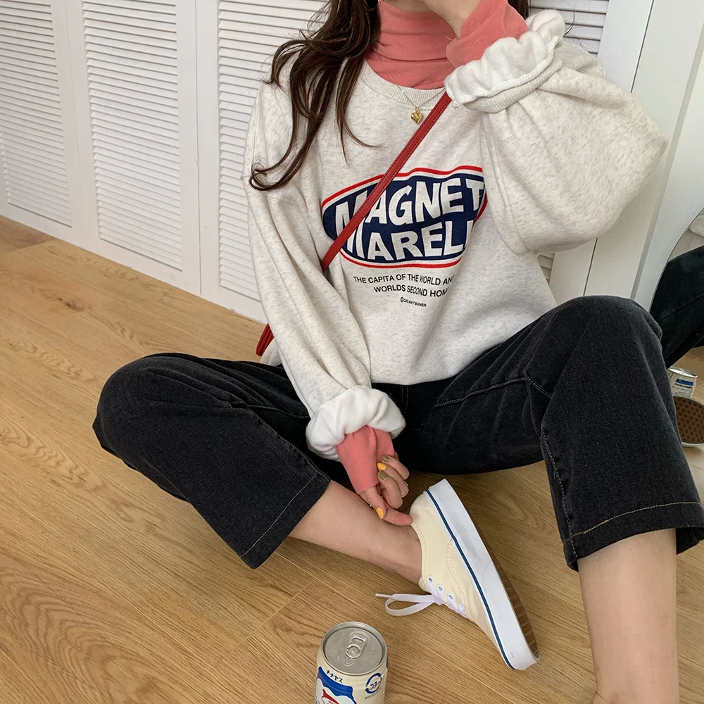 

2020 Autumn Sweatshirt Japanese Style Outfit Casual Tops Women Letter Full Sleeve Casual Loose Sweatshirt Cotton CHIC QT283