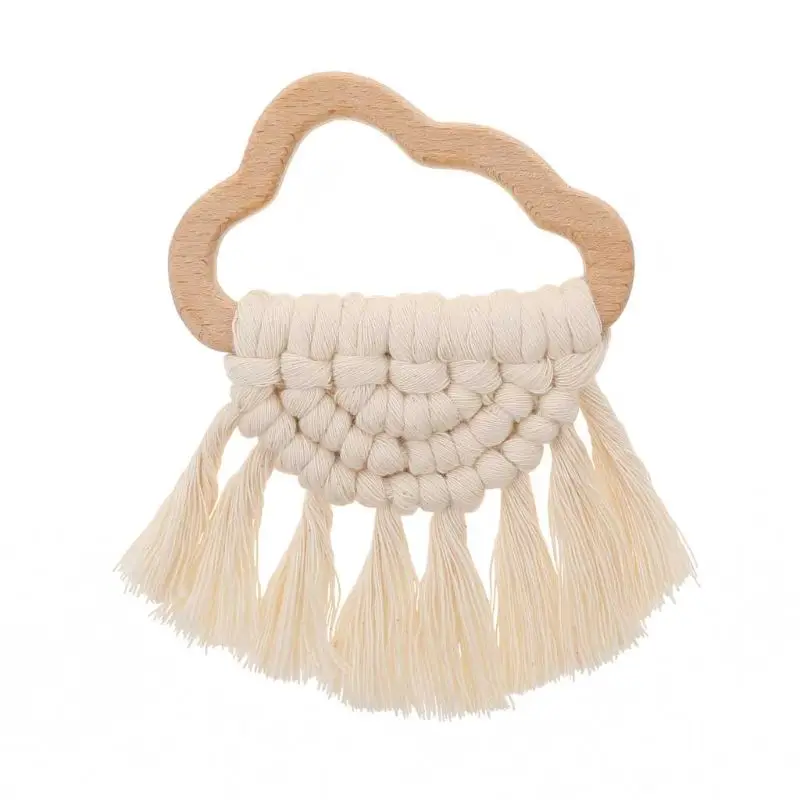 

Handmade Baby Wooden Teething Cloud Eco-Friendly Organic Wood Rattle Ring Chewable Bracelet Infant Teether Toys C63C