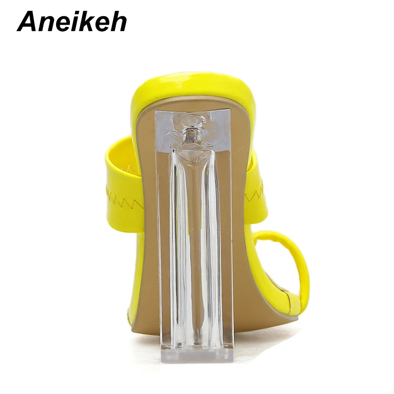 Aneikeh/ Новинка в классическом стиле для досуга, женские тапочки на платформе с открытым носком квадратное чистое стекло обувь на высоком каблуке на каждый день красный желтый размеры 35–42
