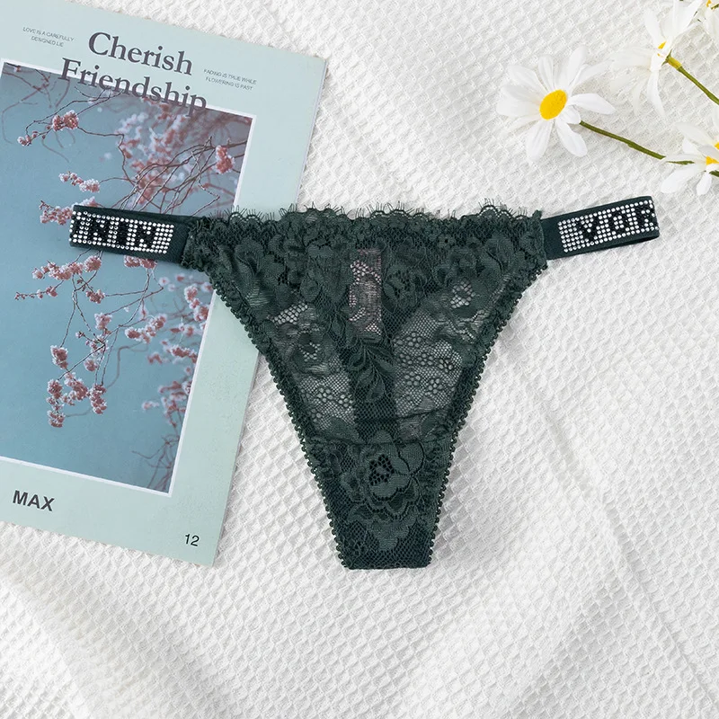 Стразы сексуальные трусики стринги женские дышащие кружевные T-образные брюки