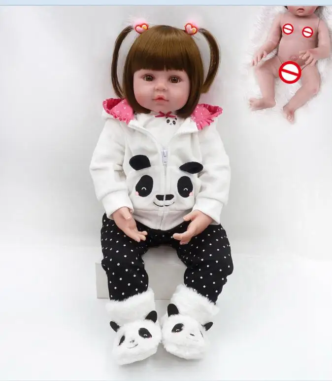 panda girl Игрушка для всего тела силиконовые водонепроницаемые игрушки для ванной популярные горячие продажи младенец получивший новую жизнь Детские куклы Bebe кукла Возрожденный мягкая на ощупь - Цвет: panda girl