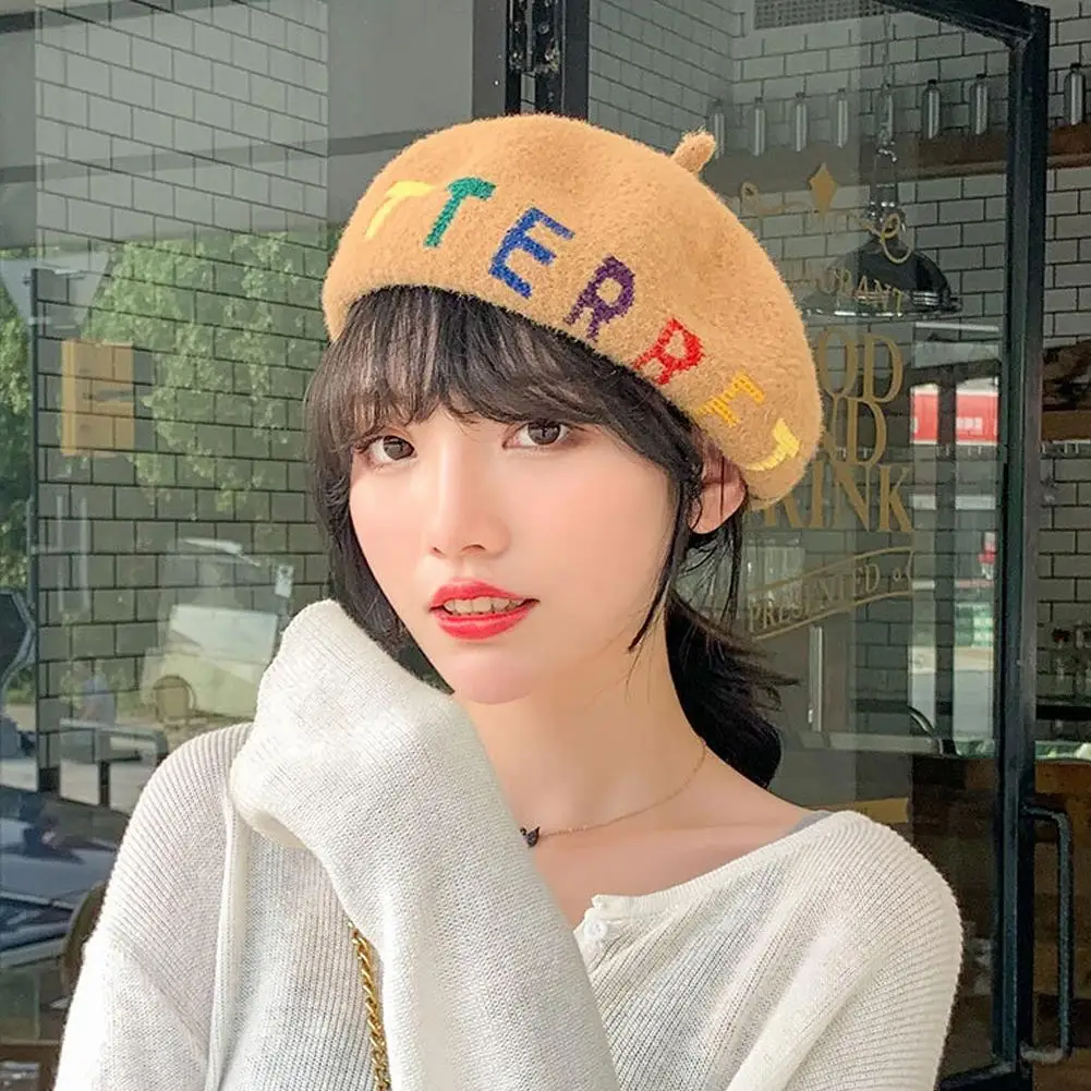 MISSKY Lady осенне зимний женский берет шапки полушерстяные британский стиль вышивка