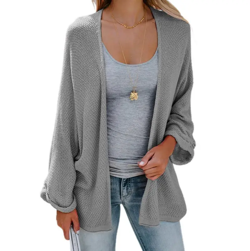 Осенний свободный женский кардиган с рукавом летучая мышь вязаный свитер для