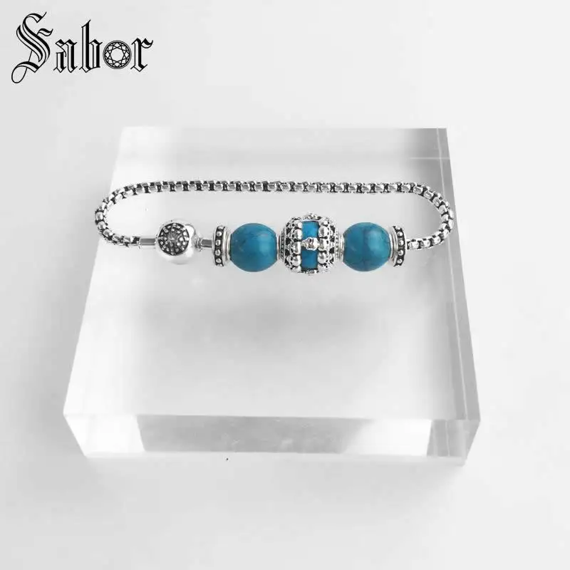 Аксессуары браслет с цепочкой и звеньями синие черепа новинка серебряный цвет