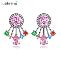 luoteemi korean fashion 2021 new pink zircon double ear buckles stud earrings for women round stud earring wholesale dropshippin