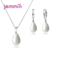 women 925 sterling silver water drop pearl pendantnecklace earrings jewelry sets for bridal wedding engagement party gift