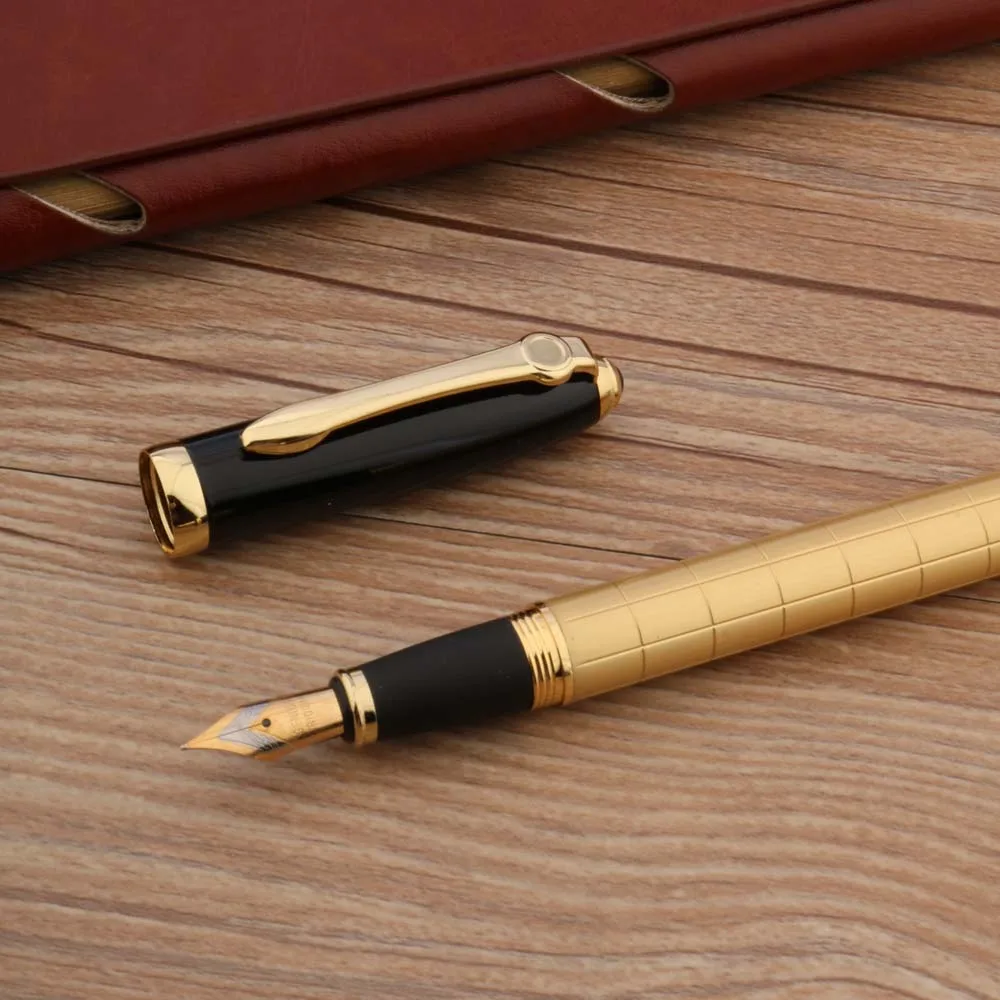 High Quality 701 Fountain Pen Metal Golden Black School Business Stationary Medium Nib Ink Pens | Канцтовары для офиса и дома