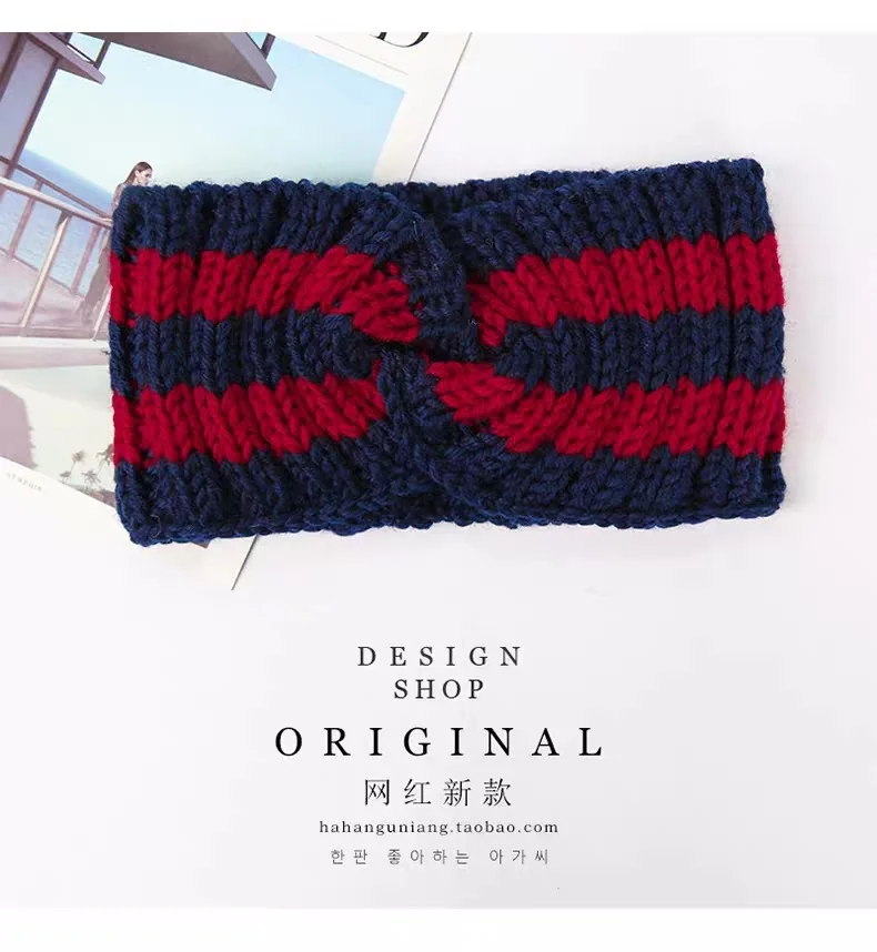 Вязаная повязка на голову для женщин с шерстью зимняя теплая полоса тюрбан