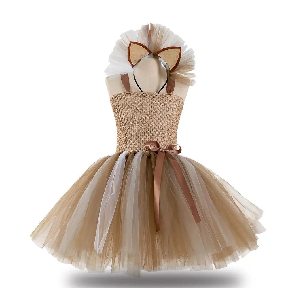 Платье пачка с изображением дикого льва и гривы коричневое платье цветочным