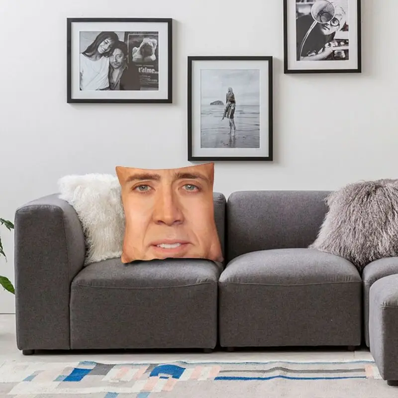 Nordic Nicolas Cage Face Square Pillow Case Home Decor Funny Meme Cushions Throw Pillow for Living Room Double-sided Printing images - 6
