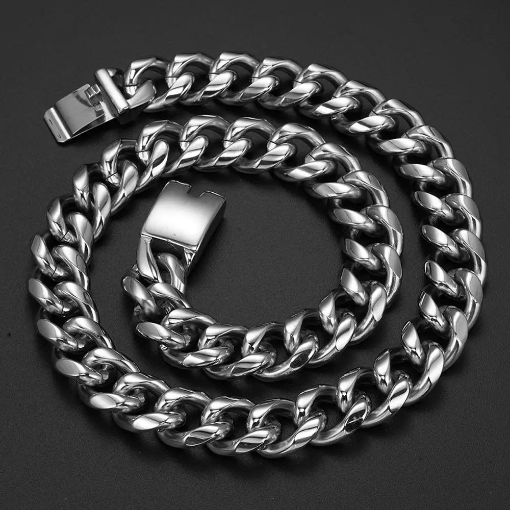 

Christmas Gift for Men Never Fade High Quality 316L Stainless Steel Curb Cuban Link Chain Necklace Jewelry 19mm Wide