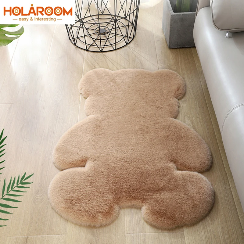 

Bear Rug Super Soft Silk Carpet Indoor Modern Living Room Bedroom Rug Home Cute Floor Door Mat Flurry Gray White Coffee Color