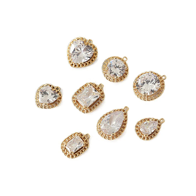 

Геометрическая любовь Капля воды циркон Золотой вырез кружева кулон DIY Аксессуары материал 2 шт.