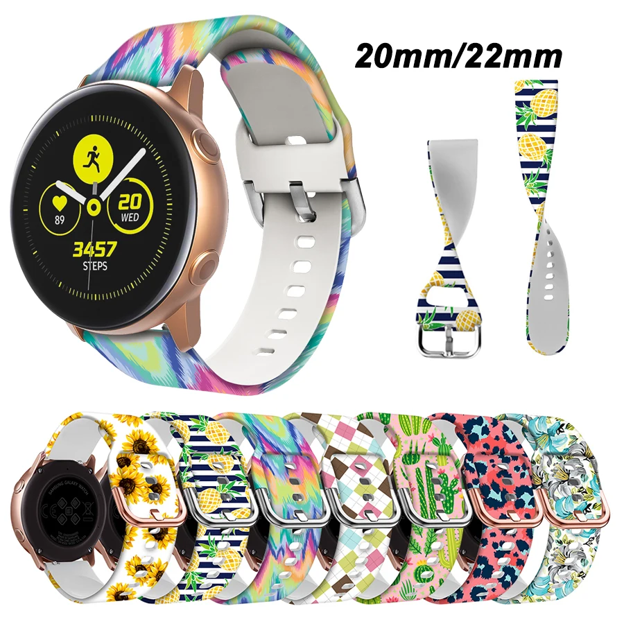 

Ремешок силиконовый спортивный с цветочным принтом для Samsung Galaxy Watch Active 2 42 мм Gear S3 Amazfit GTS Huawei GT GT2 Pro, 20 мм 22 мм