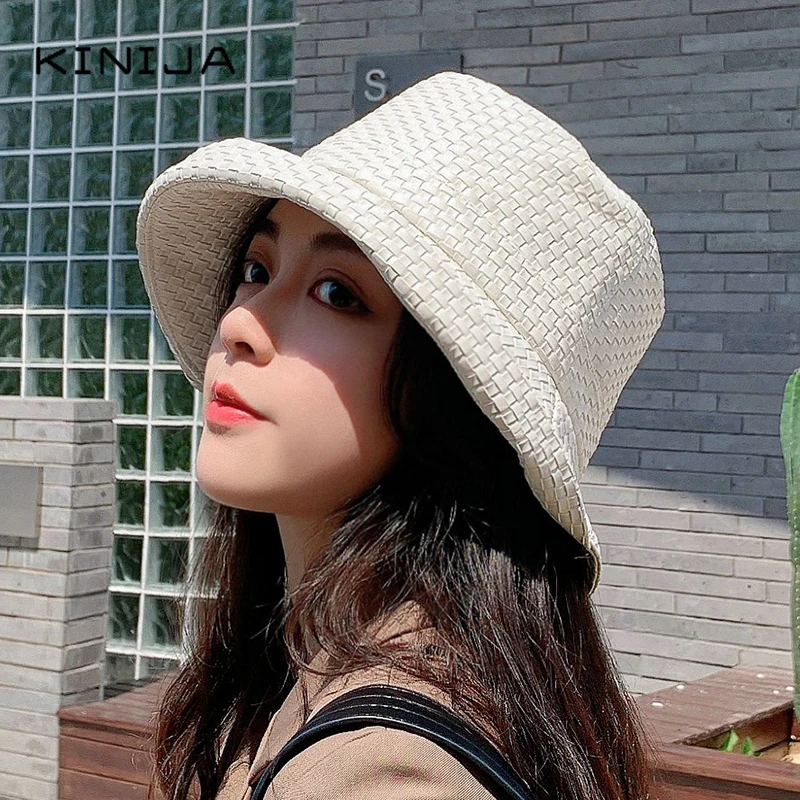 Панама женская из экокожи модная с защитой от солнца дизайнерская шапка для