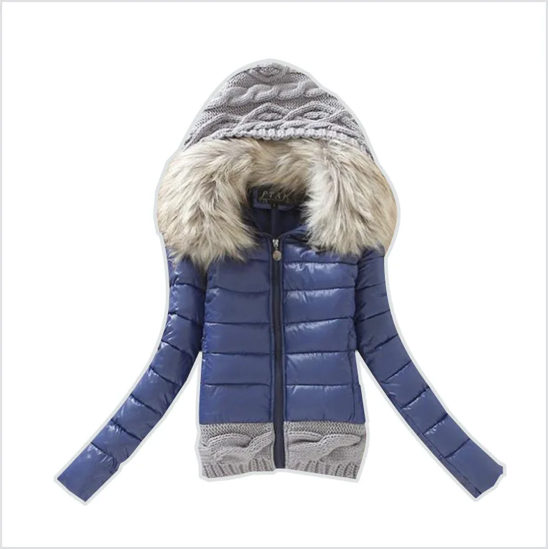 

wool hat splicing large collar cotton padded New autumn winter 2019 knitted women's versatile medium length