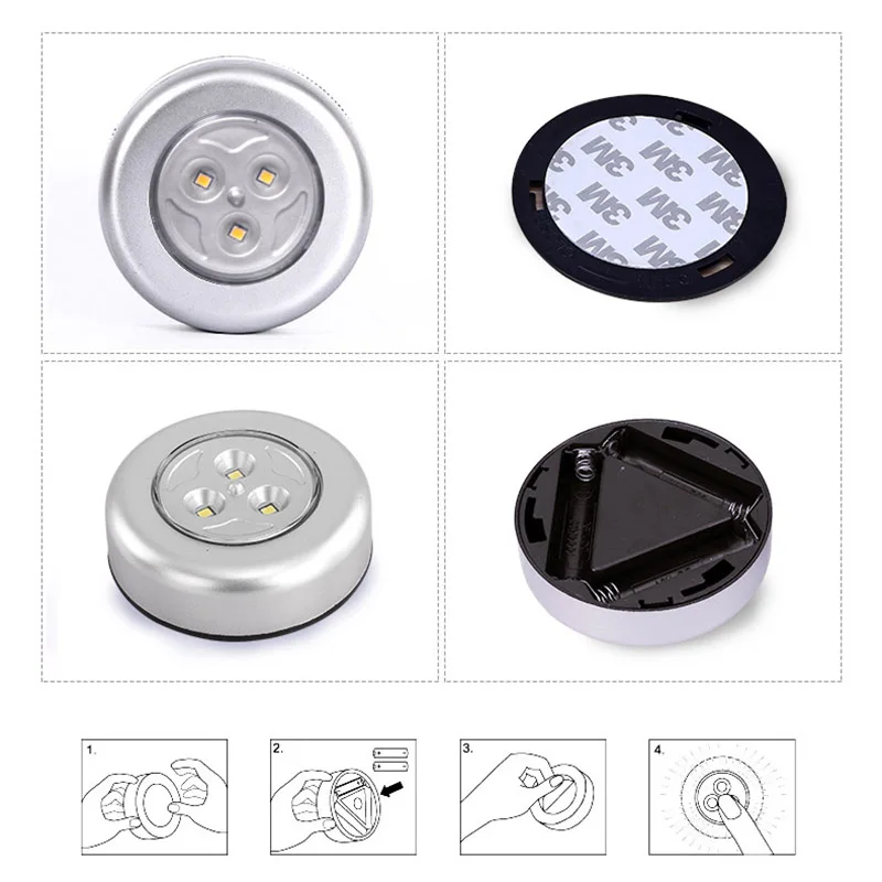 Wasourlf Touchable Small LED Light White Yellow Warm Colour AAA Battery for Cabinet Desk Car Closet