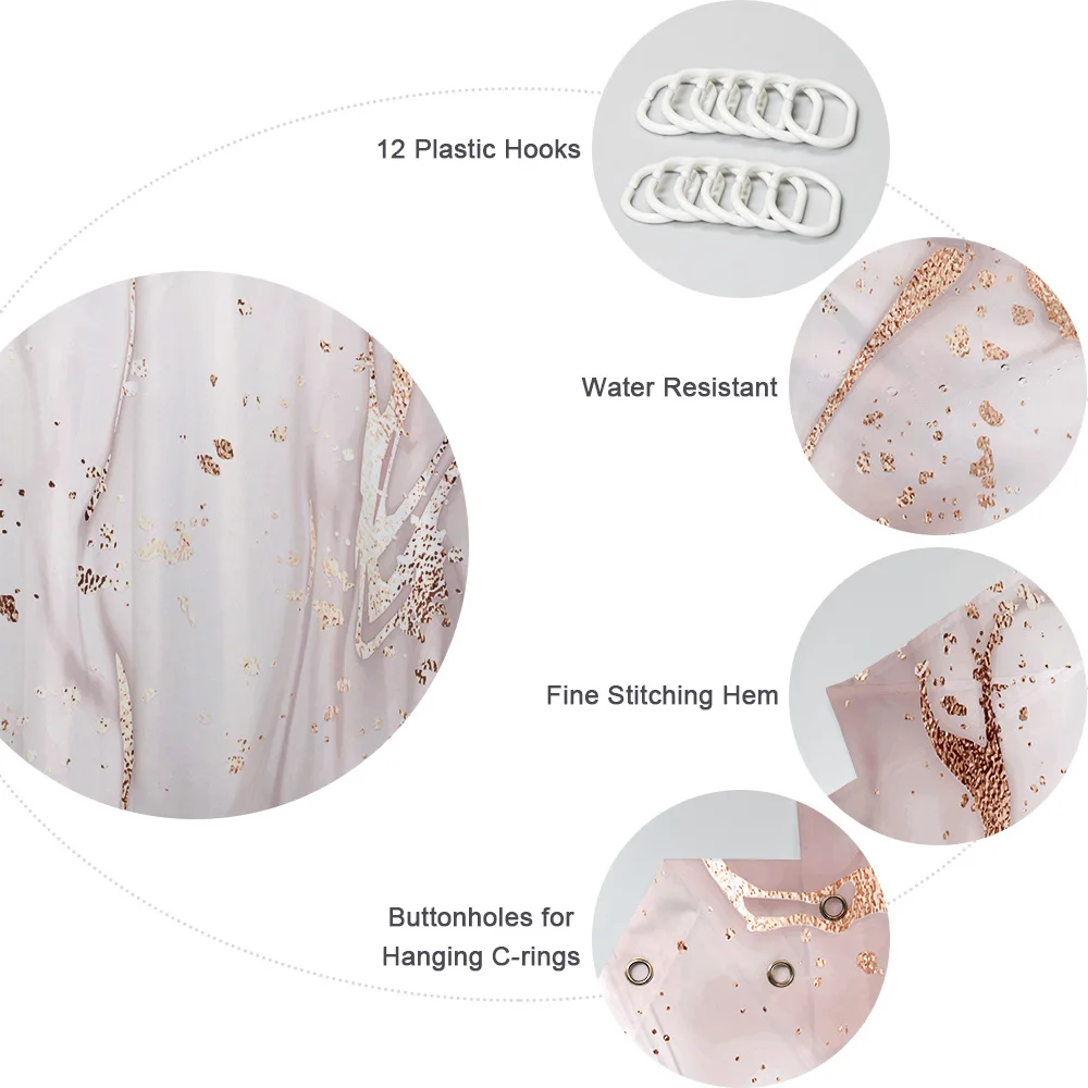 4PCS Marble Shower Curtains for Bathroom Sets Fabric with Hooks Curtain and Rug Waterproof | Дом и сад