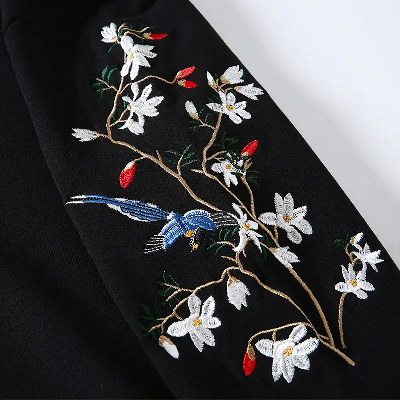 

11 BYBB'S DARK Bird Embroidery Hoodies Sweatshirts Men 2020 Chinese Style Cotton Kanji Streetwear Autumn Winter Fashion Hoodie
