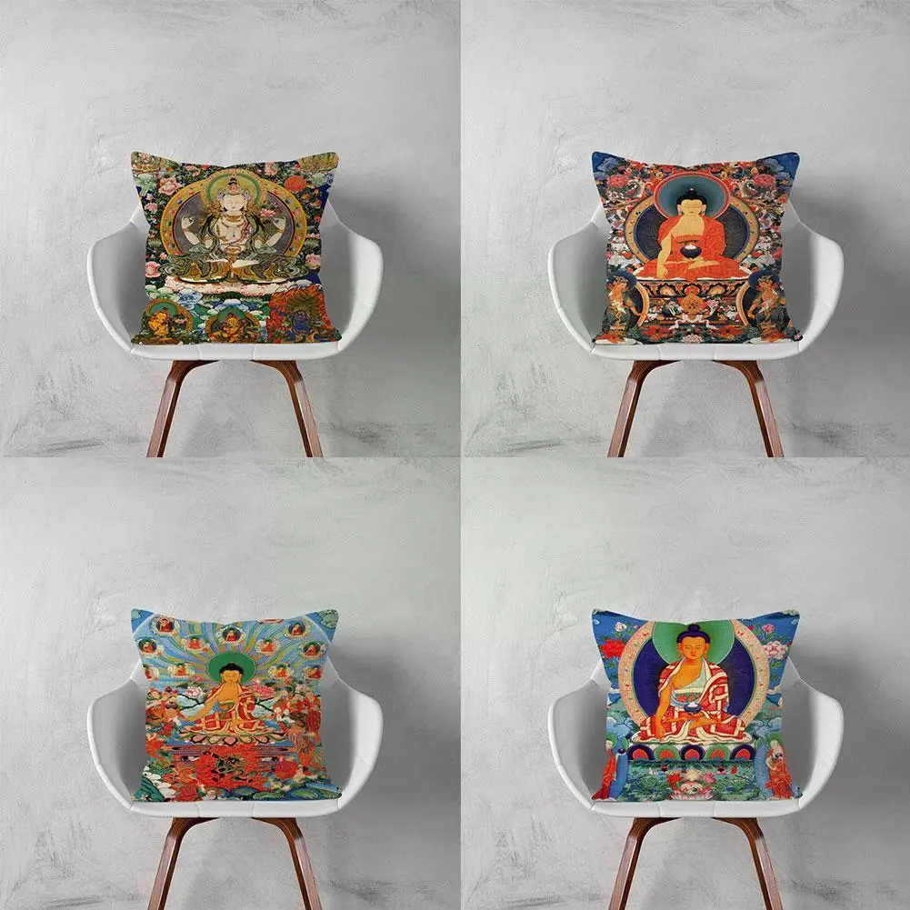 

45*45cm Single-sided Linen Pillowcase Buddha Printed Home Case Home Cover Decor Pillow Cushion D1H7