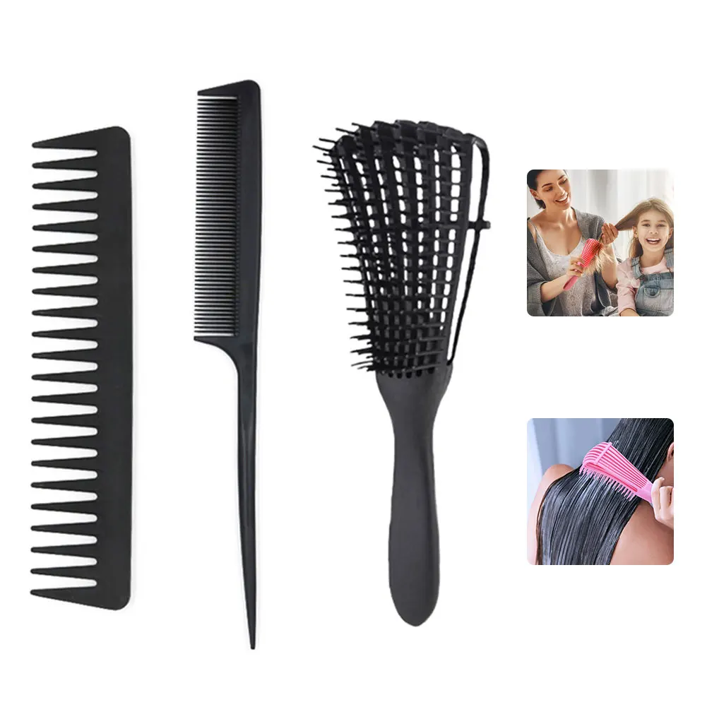 

3pcs Scalp Massage Comb Kit Detangling Hairbrush For Curly Hair Smooth Brush Set Octopus Comb Barber Hair Care Styling Tool